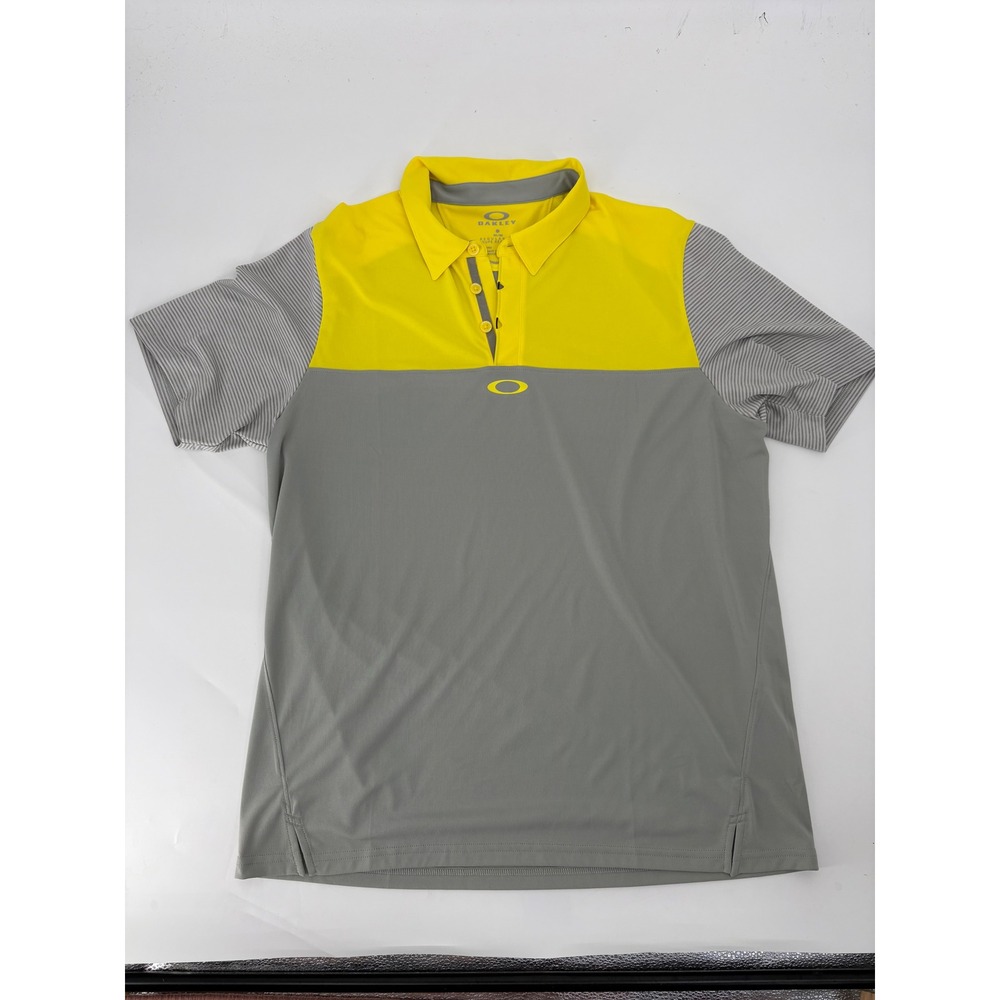 Oakley Ohydrolix Mens Golf Polo Shirt Gray Yellow Colorblock Striped Medium